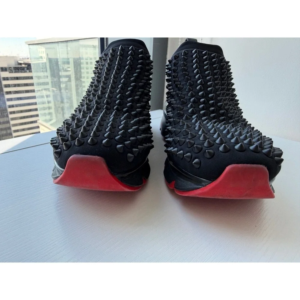 Christian Louboutin Neoprene Black Spike Sock Slip-On Sneakers Red Sole EU 38
